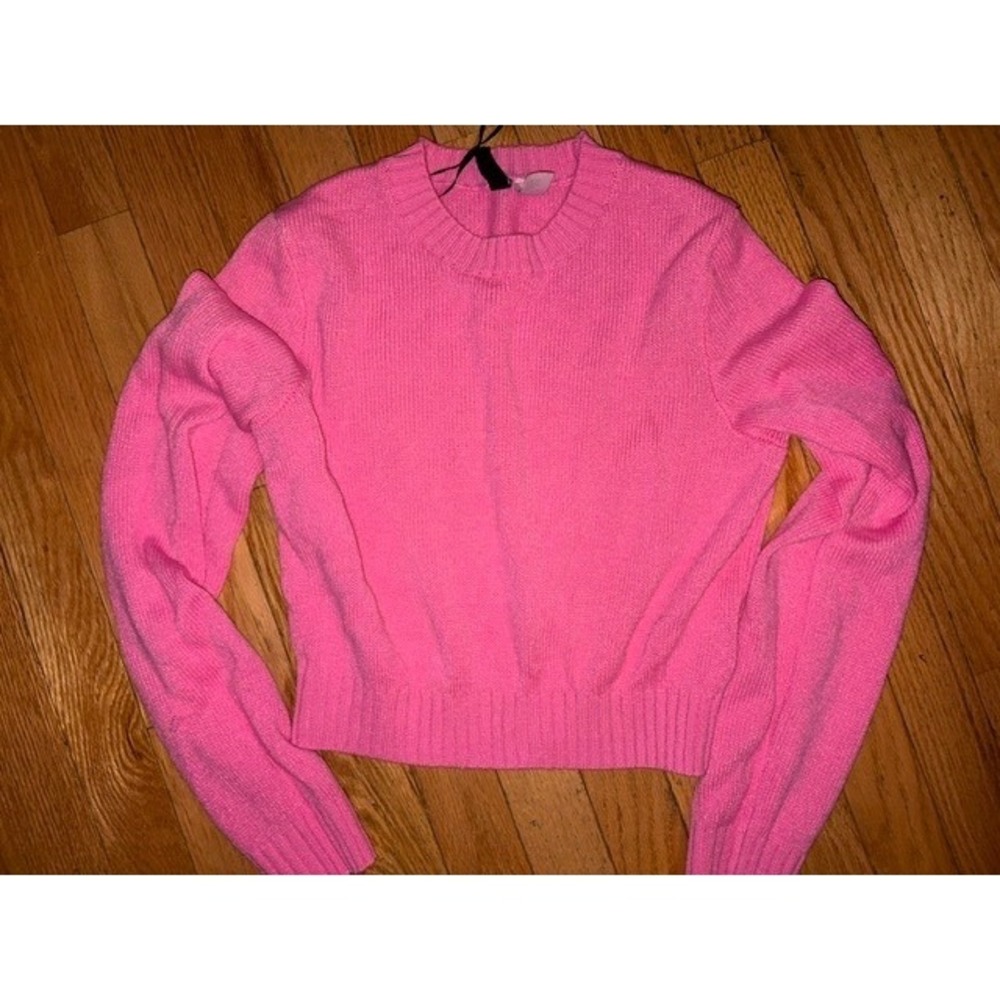 H&M Divided Hot Pink Crewneck Knit Sweater Long Sleeve Pullover Neon S T57-5
